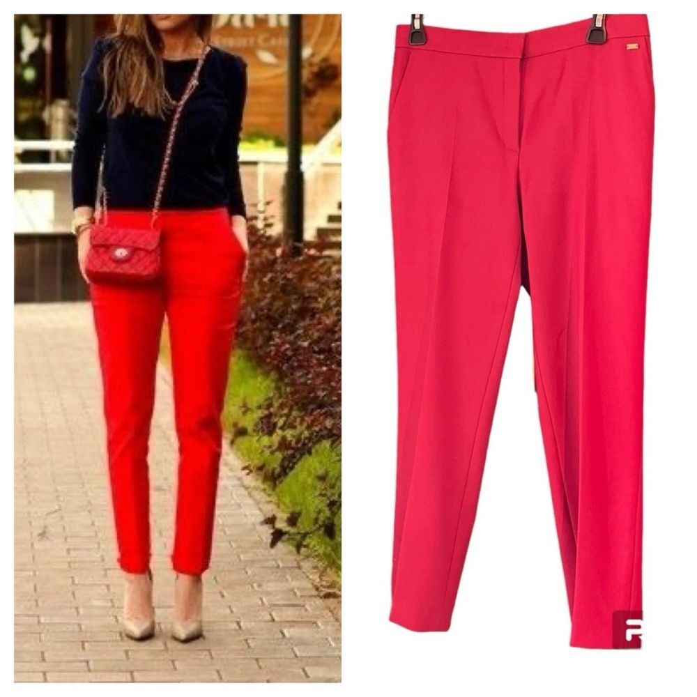 Escada Red Trouser Pants - straight Leg - Wool Cotton Sz 4